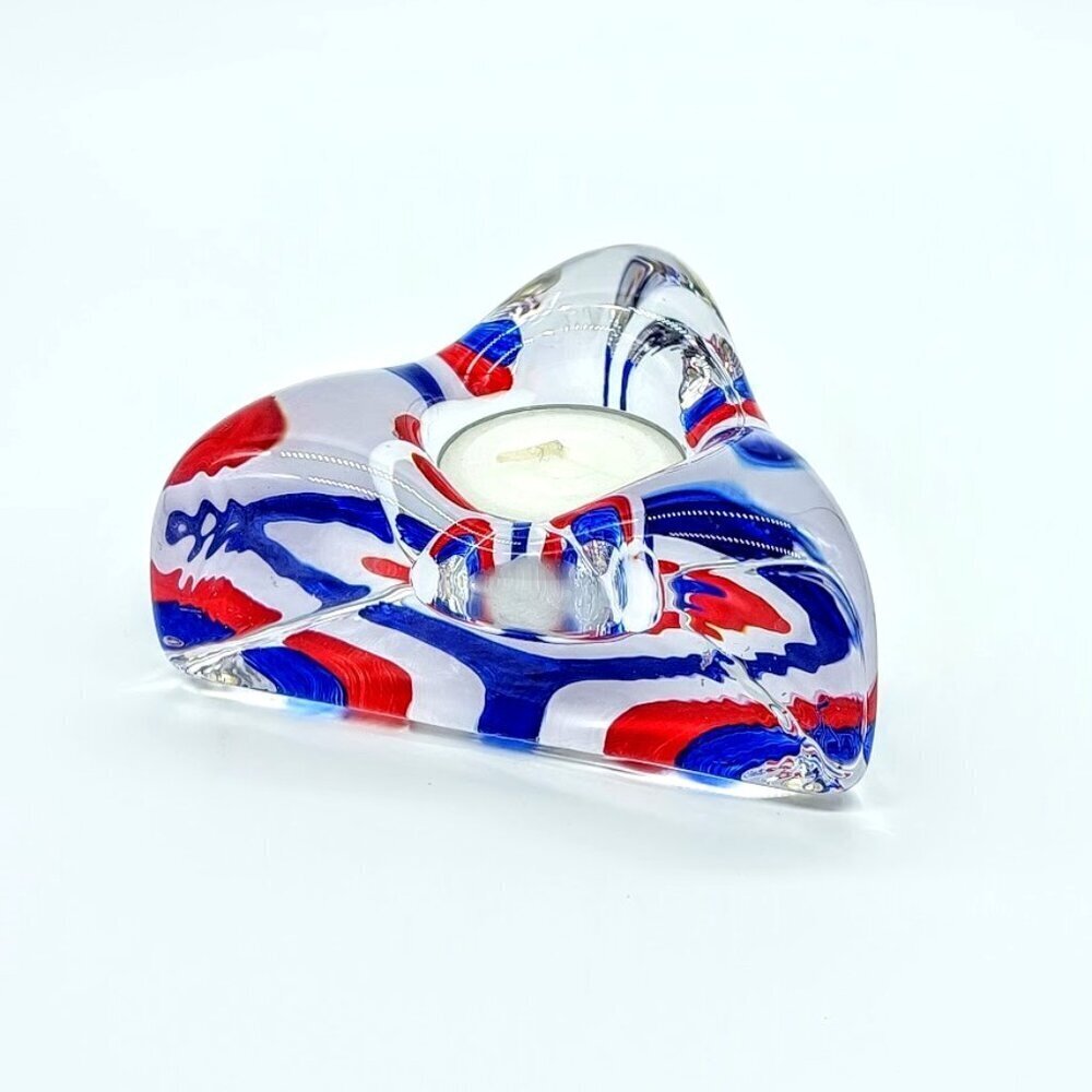 Kosta Boda Ulrica Hydman Vallien Hand-Painted Triangle Art Glass Candle Holder